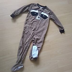 💲4⃣▶Carter's Brown Raccoon Footed One-Piece Pajamas